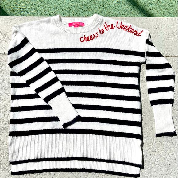 Lilly Pulitzer Sweaters - Lilly Pulitzer “Cheers to the Weekend” Navy Stripe Sweater Nautical Sz M